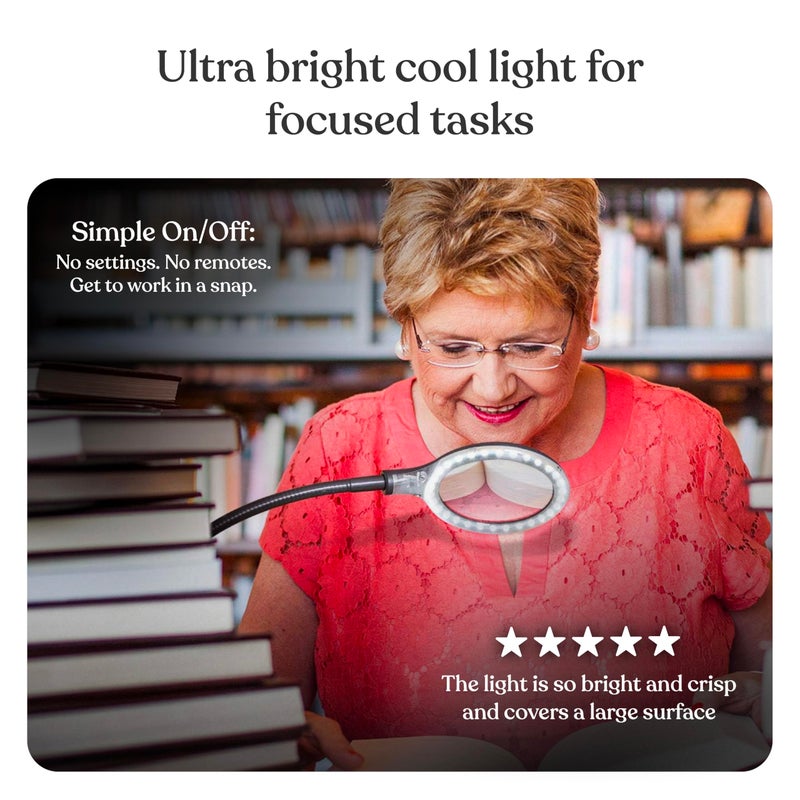 Brightech LightView Flex Magnifying Desk Lamp, 1.75X Light Magnifier, Adjustable Magnifying Glass with Light for Crafts, Reading, Close Work - Image 3